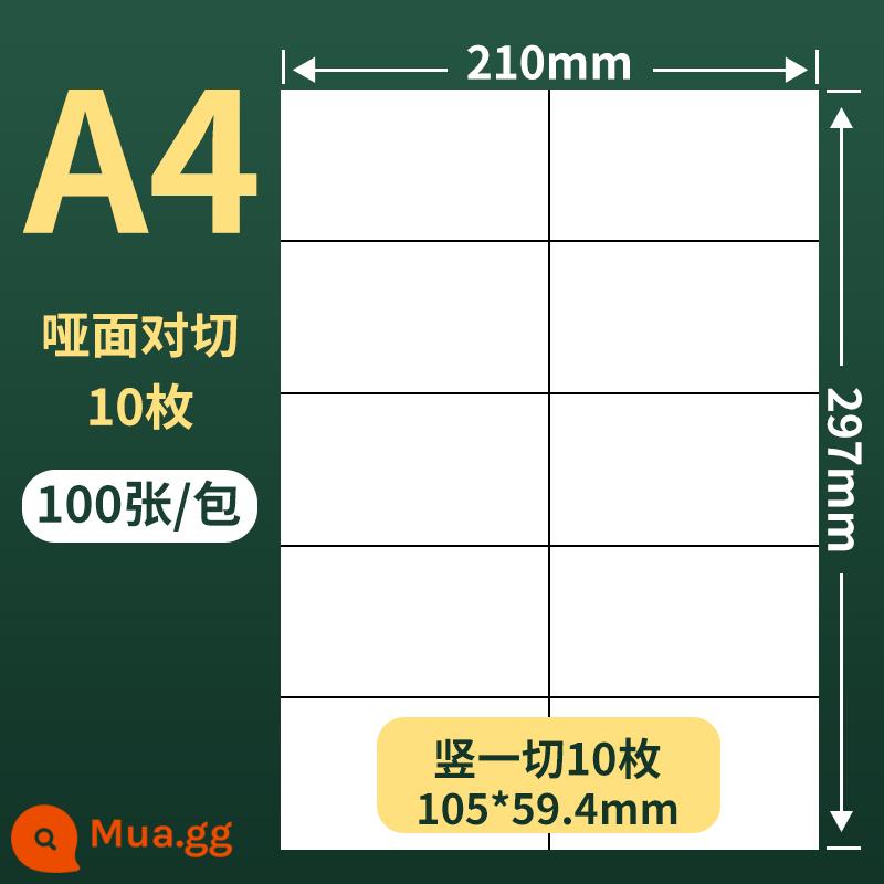 giấy photocopy a4 tự dính 100 tờ nhãn in Giấy photocopy A4 nhãn tự dính phần bên trong cắt giấy kraft giấy tự dính nhãn mờ bóng tự dính in phun laser - A4 cắt thành 10 tờ (100 tờ mờ)