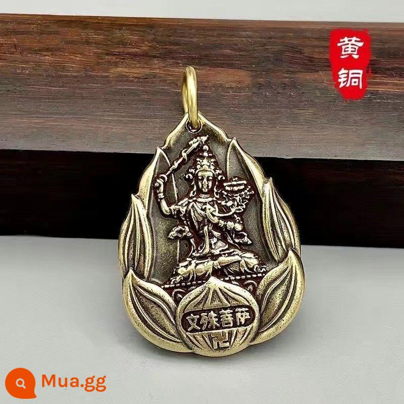 Đồng thau mười hai cung hoàng đạo tám vị thần hộ mệnh buôn chuyện thương hiệu móc chìa khóa nam nữ mặt dây chuyền cá tính bầu giáng sinh Phật mặt dây chuyền - Thỏ] Văn Thù + Vòng Tròn Nhỏ