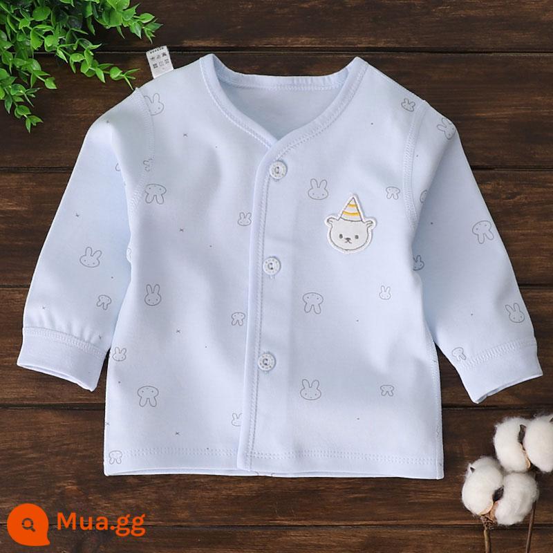 Bé Sơ Sinh Quần Lót Top Nguyên Chất Cotton Xuân Thu Đông Thu Đông Quần Áo Vệ Sinh Quần Folio Đơn Mảnh Lớp Đế Bộ Đồ Ngủ Mới - C2 đầu thỏ màu xanh