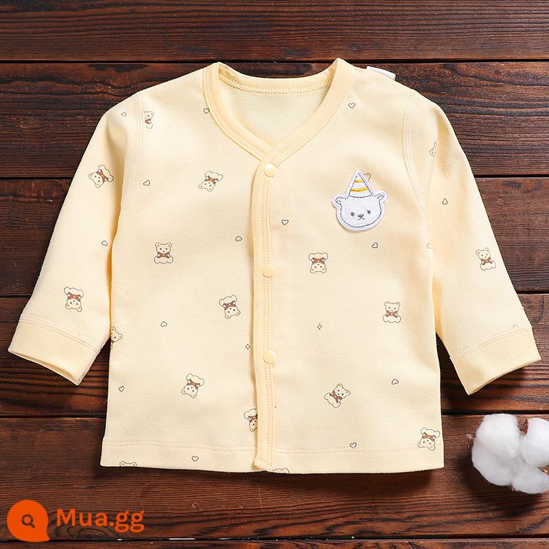 Bé Sơ Sinh Quần Lót Top Nguyên Chất Cotton Xuân Thu Đông Thu Đông Quần Áo Vệ Sinh Quần Folio Đơn Mảnh Lớp Đế Bộ Đồ Ngủ Mới - C2 nơ gấu vàng