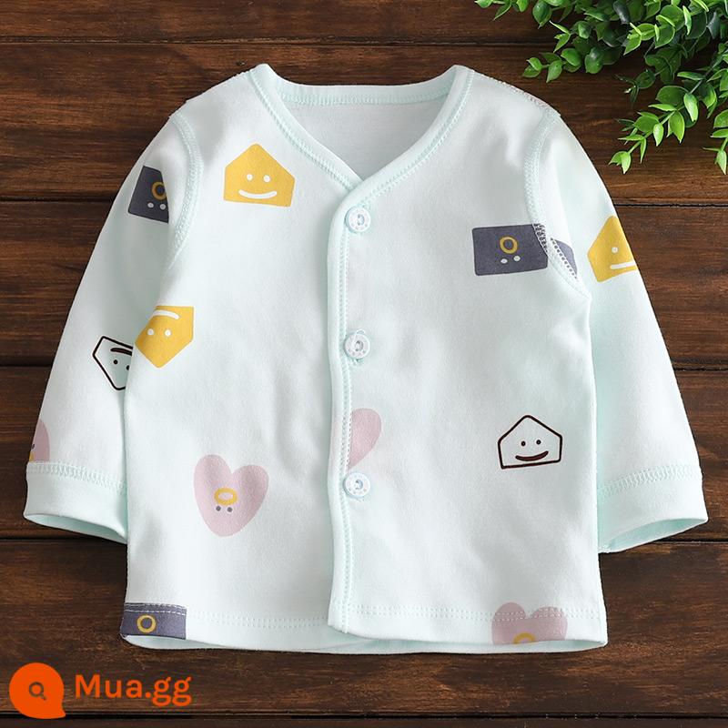 Bé Sơ Sinh Quần Lót Top Nguyên Chất Cotton Xuân Thu Đông Thu Đông Quần Áo Vệ Sinh Quần Folio Đơn Mảnh Lớp Đế Bộ Đồ Ngủ Mới - C2 Tình Yêu Xanh