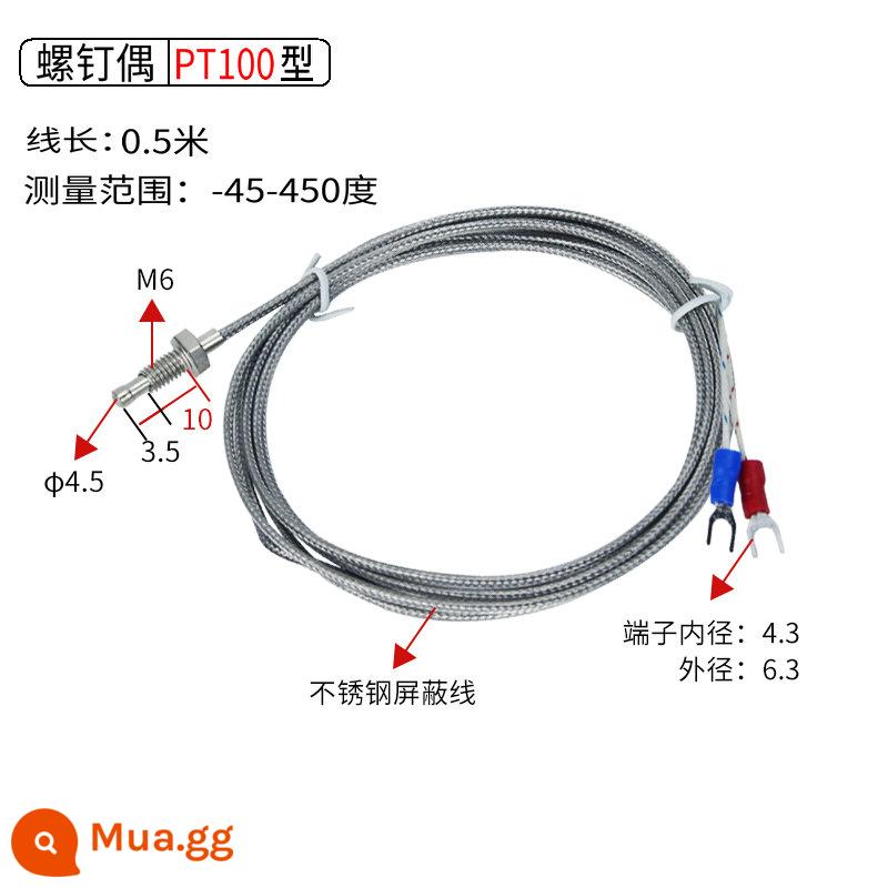 Cảm biến nhiệt độ cặp nhiệt điện nhiệt độ cao loại K nhiệt kế kiểu lò xo trục vít m6 Màn hình điều khiển nhiệt độ loại e pt100 - Cặp vít PT100 loại 0,5 mét