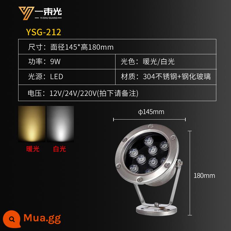 Một chùm ánh sáng chiếu sáng dưới nước đèn led ngoài trời chống thấm nước 24v dưới nước ao cá chiếu sáng đầy màu sắc đèn trang trí phong cảnh - YSG-212-9W trắng thẳng và trắng ấm 2 chọn 1