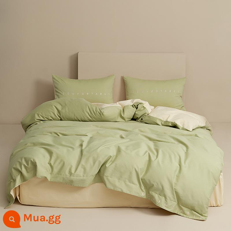 Hailan House 100 cotton cao cấp dài chủ lực cotton giường 4 món bộ ga trải giường vỏ chăn trang bị ga trải giường ánh sáng sang trọng 4 - Màu xanh táo [bông pima 100 số cao cấp được nâng cấp]