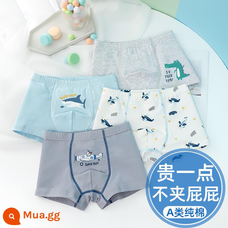 Quần lót trẻ em bé trai cotton nguyên chất mùa xuân và mùa hè góc phẳng bốn góc thanh thiếu niên trung và lớn trẻ em quần short bé trai in hình ngựa vằn 10 tuổi 13 - Quần lót boxer ND802+809/4 gói