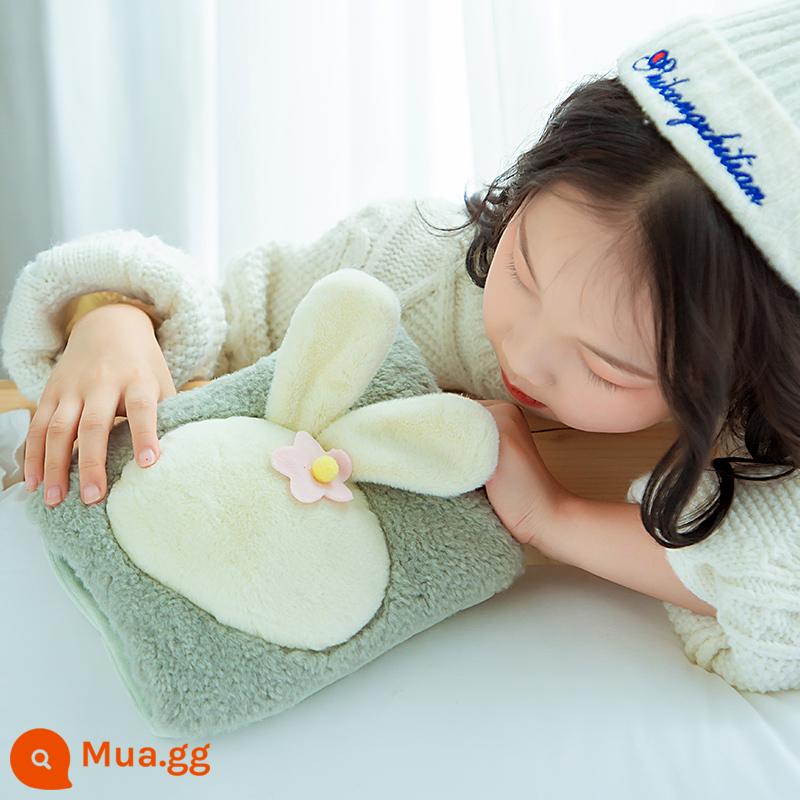 Trẻ em sạc mini đặc biệt túi nước nóng - [Có thể tháo rời và giặt được] ★ Tai thỏ xanh [Lông cừu cao cấp ★ Chống cháy nổ tiêu chuẩn quốc gia]