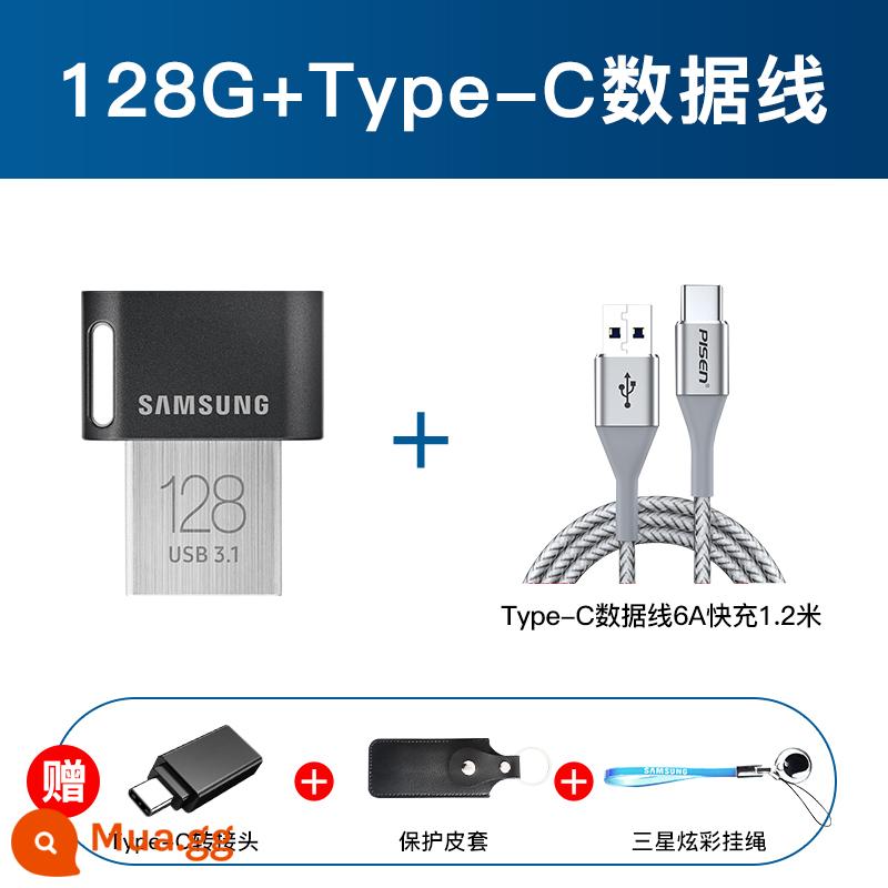 Ổ Đĩa Flash Samsung 128G Mini Ô Tô Ô Tô USB3.1 Tốc Độ Cao USB Cá Tính Chống Thấm Nước Sáng Tạo Ổ Đĩa Flash Nhỏ 128Gb - Giao diện USB3.1 Cáp dữ liệu 128G+Type-C