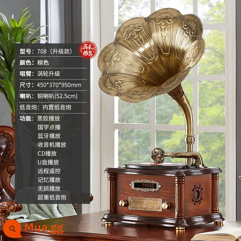 Di Sản Gia Đình Máy Hát Retro Mới Phong Cách Trung Hoa Châu Âu Phòng Khách Gỗ Chắc Chắn Âm Thanh Máy Tính Để Bàn Cổ Vinyl Máy Ghi Âm - 708 nâu (sừng đồng