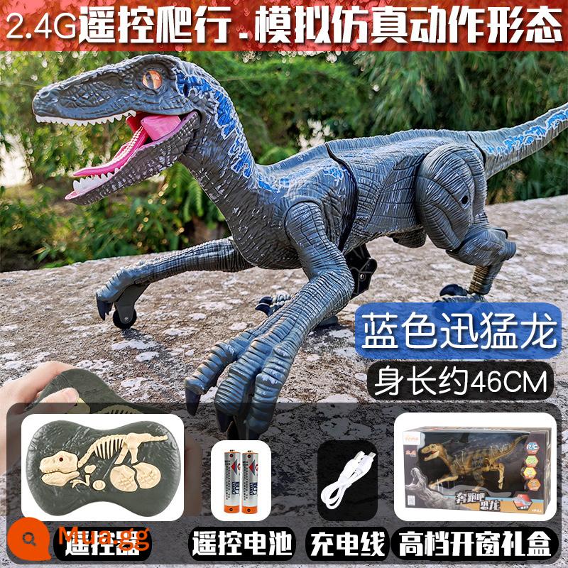 Đồ chơi khủng long điều khiển từ xa điện có thể đi bộ có thể gọi mô phỏng velociraptor trẻ em cậu bé nhảy múa Kỷ Jura có thể di chuyển overlord - Blue Velociraptor-Blue SM170 [Phiên bản hộp quà tặng]