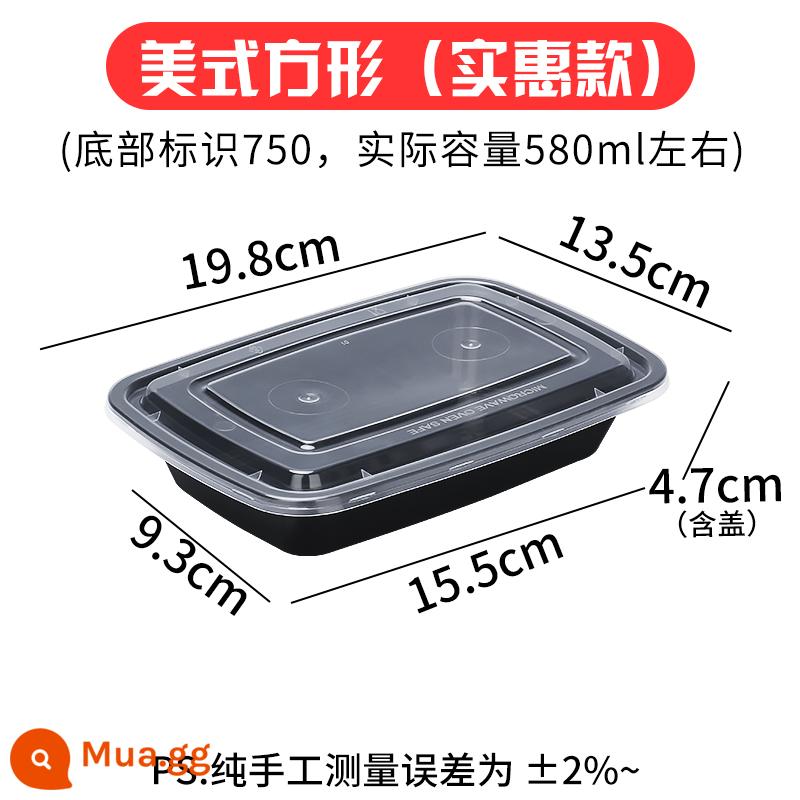 900ml hộp đóng gói tròn kiểu Mỹ giao hộp ăn trưa dùng một lần thương mại hộp ăn trưa dày màu đen có nắp bát nhựa - American Fang 750 màu đen có nắp phiên bản giá phải chăng 150 bộ