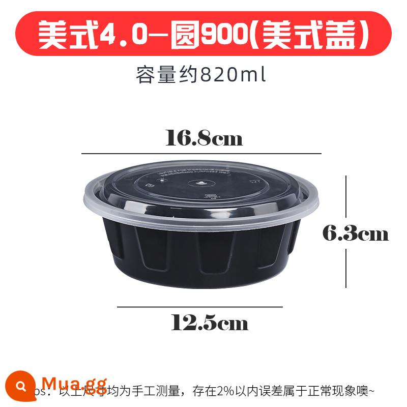 900ml hộp đóng gói tròn kiểu Mỹ giao hộp ăn trưa dùng một lần thương mại hộp ăn trưa dày màu đen có nắp bát nhựa - Mỹ tròn 900 đen [nâng cấp lên thế hệ thứ 4] 150 bộ