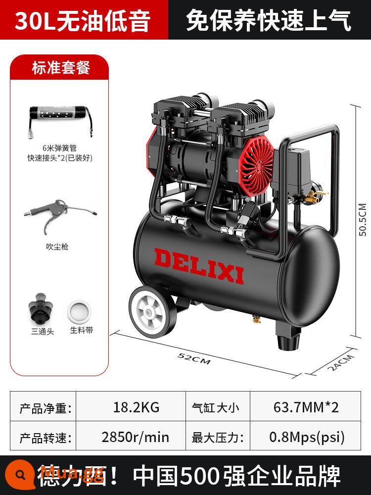 Máy nén khí Delixi máy bơm không khí 220V công nghiệp nhỏ không dầu im lặng chế biến gỗ hộ gia đình máy nén khí di động - Gói tiêu chuẩn nạp khí hai ống 30L 1500W