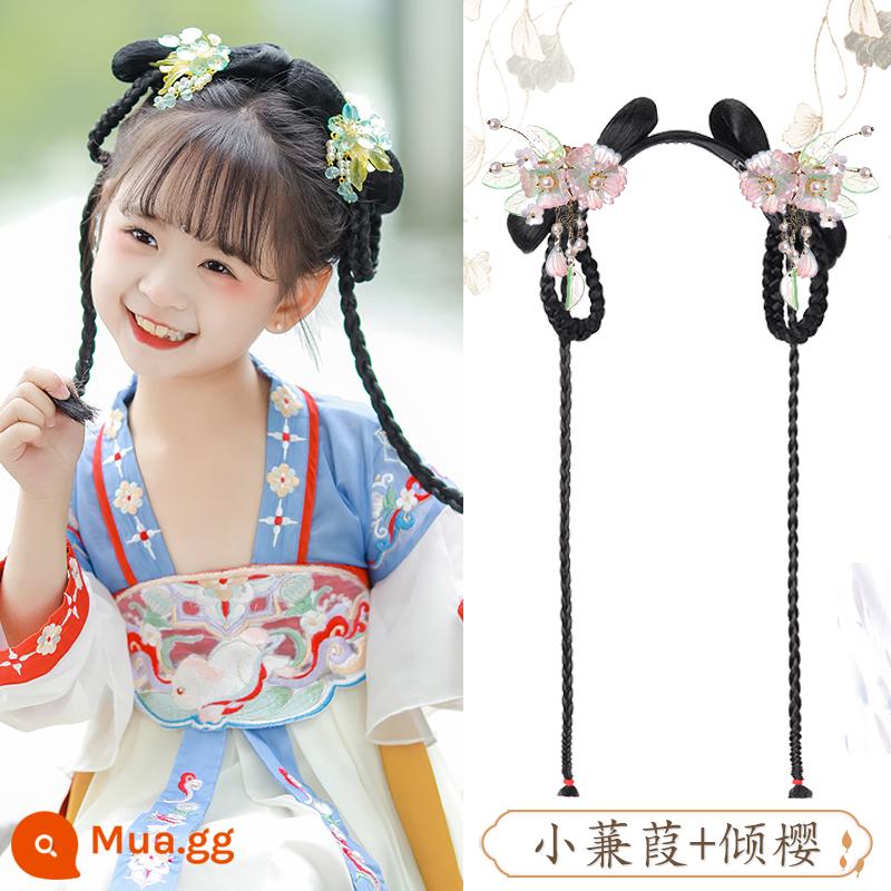 Trẻ em Hanfu tóc giả và mũ nón trang phục cổ xưa dành cho nữ tất cả trong một miếng lót lười biếng túi đựng tóc phong cách cổ xưa phụ kiện tóc búi - Búi tóc Jianjia nhỏ + phụ kiện tóc Qingying