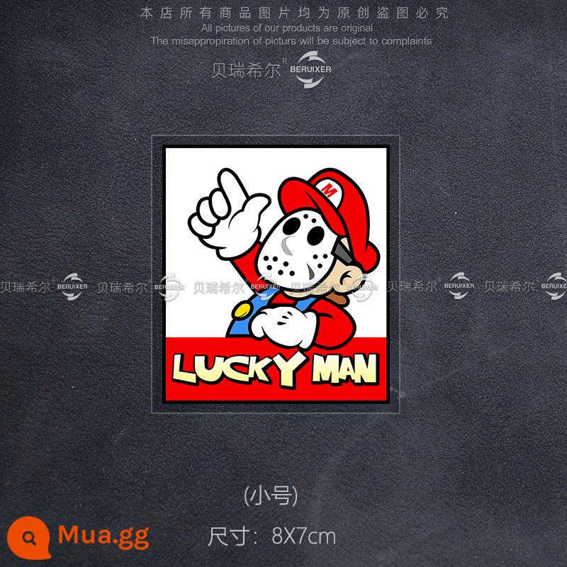 Luckyman Mario Sáng Tạo Dán Xe Hơi Cá Tính Đen Chiến Binh JDM Sửa Đổi Trang Trí Thân Kính Miếng Dán Phản Quang - Màu Luckyman: 8X7cm (size nhỏ)