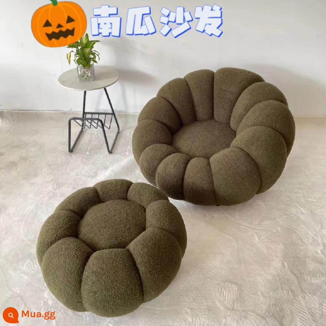 Sofa Lười Bí Ngô Ghế Tất Nam Đơn Thịt Cừu Nhung Phòng Ngủ Dễ Thương Ban Công Cổ Bắc Âu Ghế Sofa Nhỏ - Màu xanh ô liu (cừu) xoay + bàn đạp