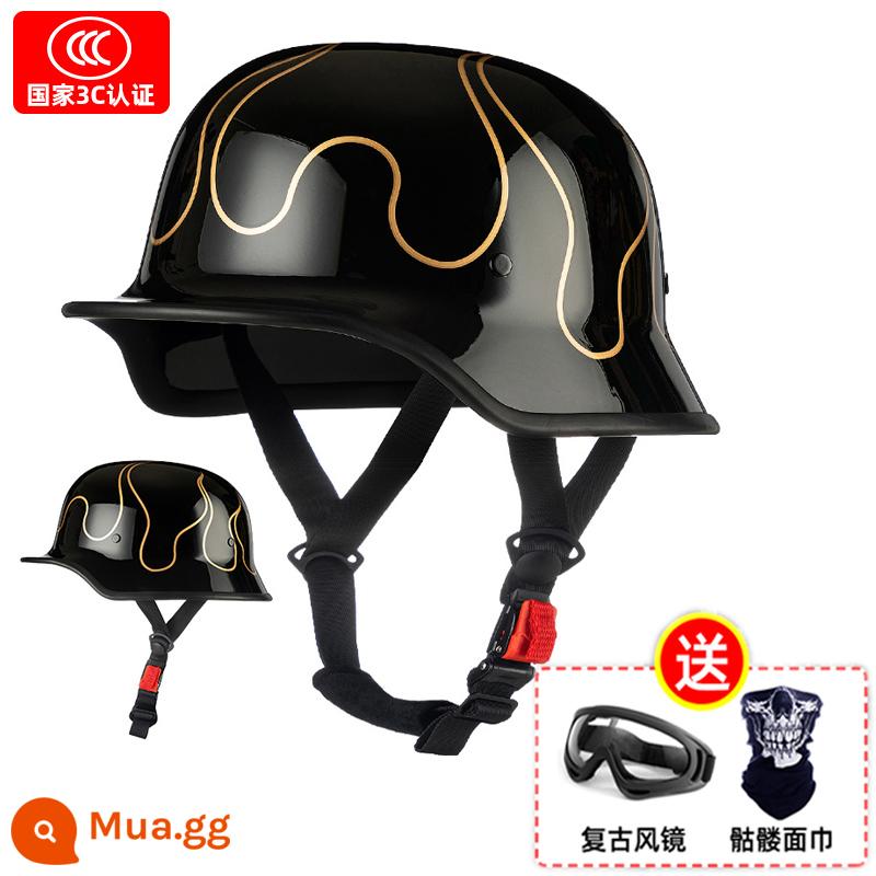 Người lính lớn mũ cứng đầu máy xe lửa retro nửa đầu máy xe lửa Harley cá tính Đức muỗng mũ bảo hiểm hành trình mùa hè xe điện nam và nữ - Đen Ruihuo Đen [Khuyến nghị mẫu]