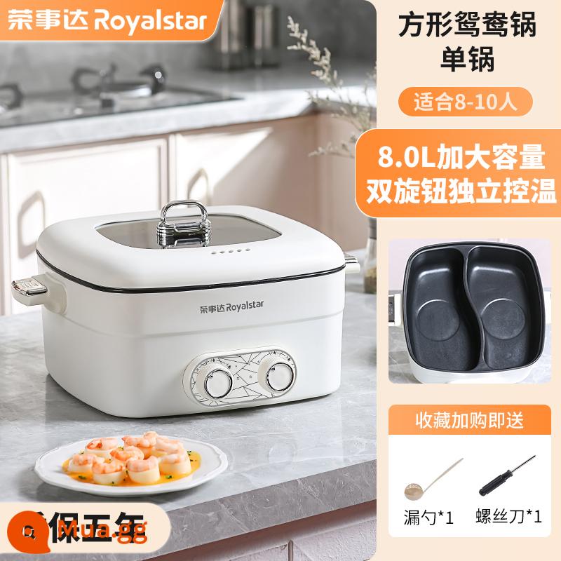 Nồi Lẩu Royalstar Yuanyang Nồi Lẩu Điện Gia Đình Đa Năng Tất Cả Trong Một Nồi Nấu Nhanh Ký Túc Xá Nồi Điện Nồi Điện đặc Biệt - [8.0L] Nồi vuông-Núm đôi Yuanyang