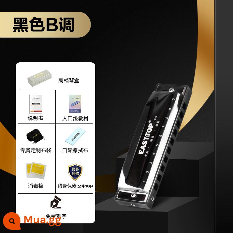 EASTTOP Đông Phương Ding T009 mười lỗ nhạc blues người mới bắt đầu chơi kèn harmonica trình độ đầu vào học sinh thực hành biểu diễn chuyên nghiệp - Màu đen B tone 10 lỗ nhúng