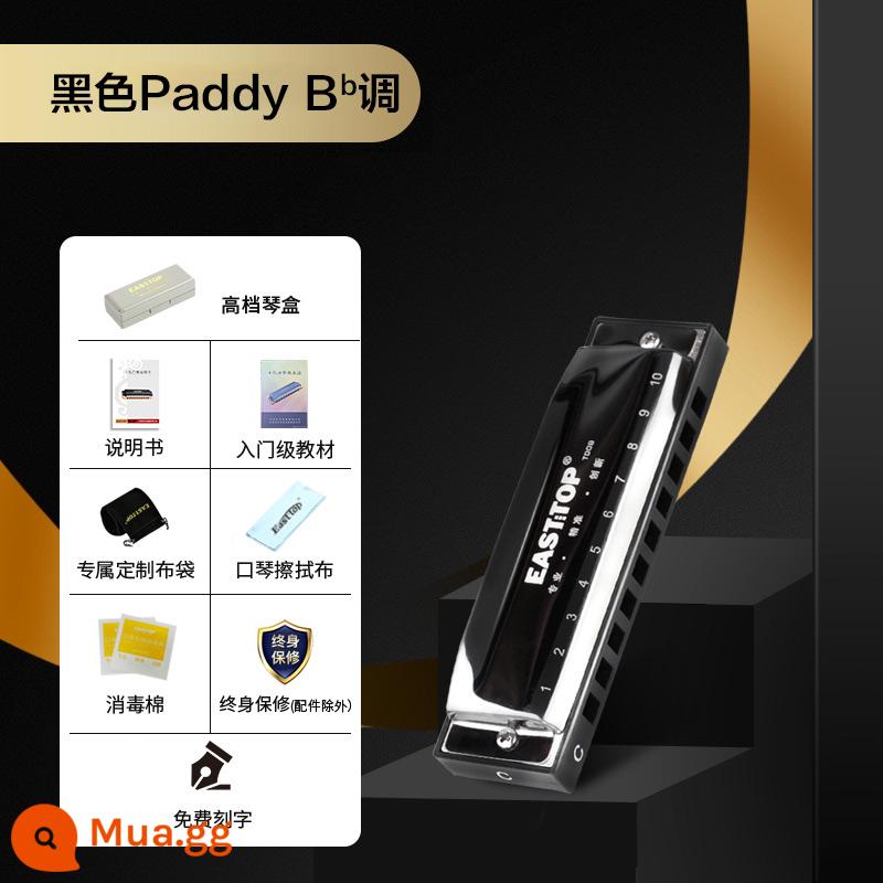 EASTTOP Đông Phương Ding T009 mười lỗ nhạc blues người mới bắt đầu chơi kèn harmonica trình độ đầu vào học sinh thực hành biểu diễn chuyên nghiệp - Đen (tông Paddy Bb) nhúng 10 lỗ