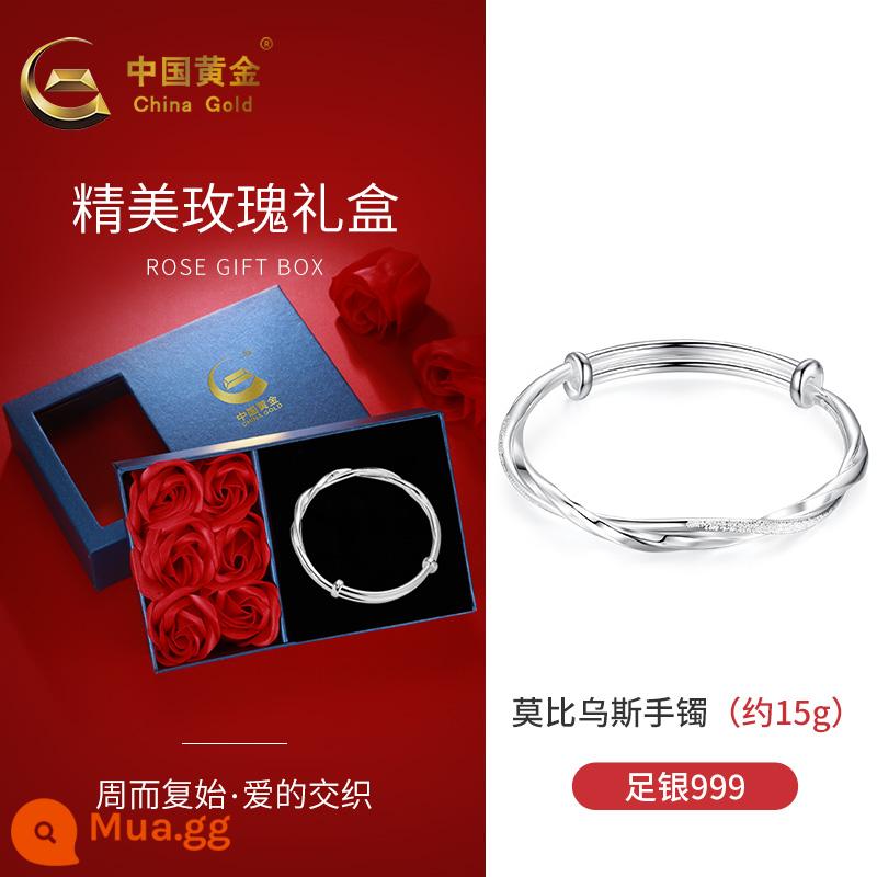 Vàng Trung Quốc Mobius Nhẫn Vòng Tay Bạc Nữ Bạc Nguyên Chất 999 Vòng Tay Cho Bạn Gái Mẹ Món Quà Trang Sức Bạc - Hộp quà hoa hồng tinh tế-Vòng bạc Mobius khoảng 15g