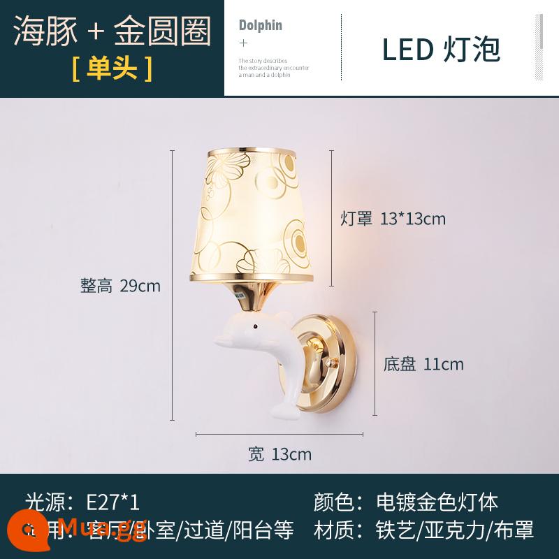 Ouguanglian cá heo nhỏ dễ thương đèn tường phòng ngủ đèn ngủ LED lối đi đèn hành lang đèn cầu thang bọc vải - Cá heo + Vòng tròn vàng + Đầu đơn + Đèn ấm đơn sắc + Công tắc tự chuẩn bị