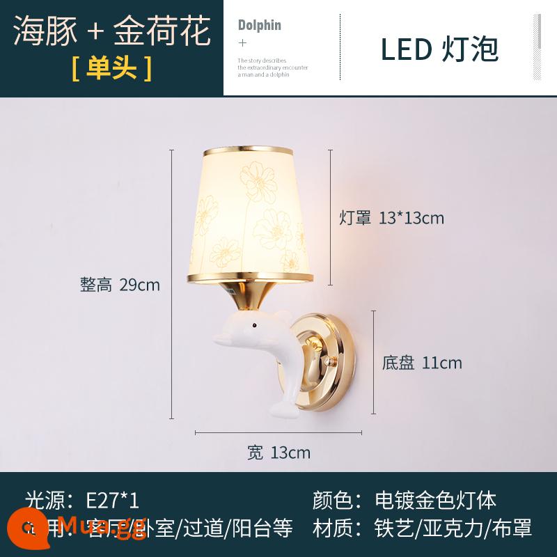 Ouguanglian cá heo nhỏ dễ thương đèn tường phòng ngủ đèn ngủ LED lối đi đèn hành lang đèn cầu thang bọc vải - Cá heo + Hoa sen vàng + Đầu đơn + Đèn ấm đơn sắc + Công tắc tự chuẩn bị