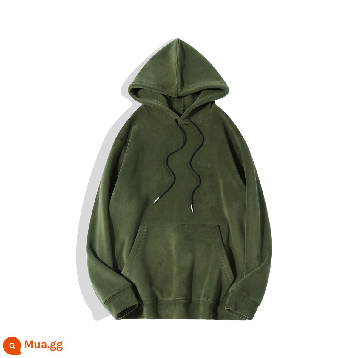 Soft Wax Velvet Úc! Áo hoodie lông cừu dày hai mặt màu nâu đậm kiểu Mỹ giản dị ấm áp cho nam và nữ - Đậu Xanh M