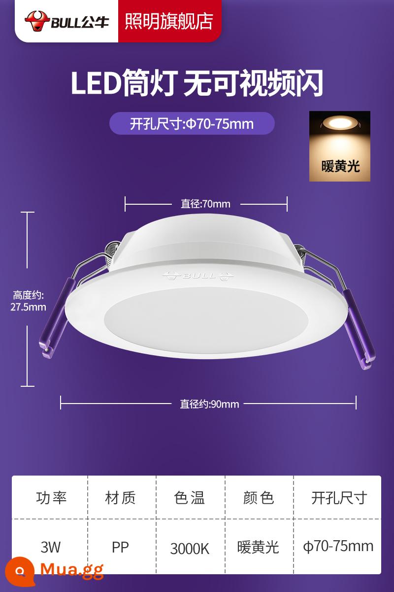 Bull Downlight LED Downlight Âm Trần Nhúng Giấu Lỗ Ánh Sáng Hộ Gia Đình Hành Lang Lối Đi Xô Ánh Sáng Siêu Mỏng Đèn Trợ Sáng - Trắng cổ điển [3W/Ánh sáng vàng ấm] Khoan 70-85