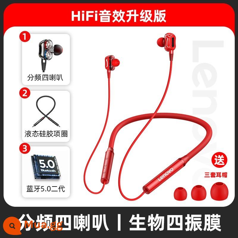 Tai nghe Bluetooth đeo cổ Lenovo không dây kiểu treo nửa tai kiểu thể thao mới có dây chất lượng âm thanh tốt - HE05PRO China Red [Màng sinh học bốn loa 9D + vòng đệm bộ nhớ thân thiện với da + khử tiếng ồn]