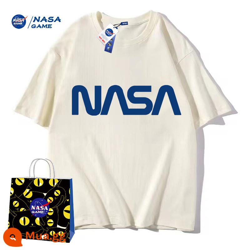 Trang web chính thức của NASA GAME sản phẩm mới đồng thương hiệu 2024 Áo phông ngắn tay cotton nguyên chất dành cho nam và nữ Áo phông hàng hiệu hợp thời trang Áo thun đôi - Áo phông hoa mai nhãn xanh của NASA