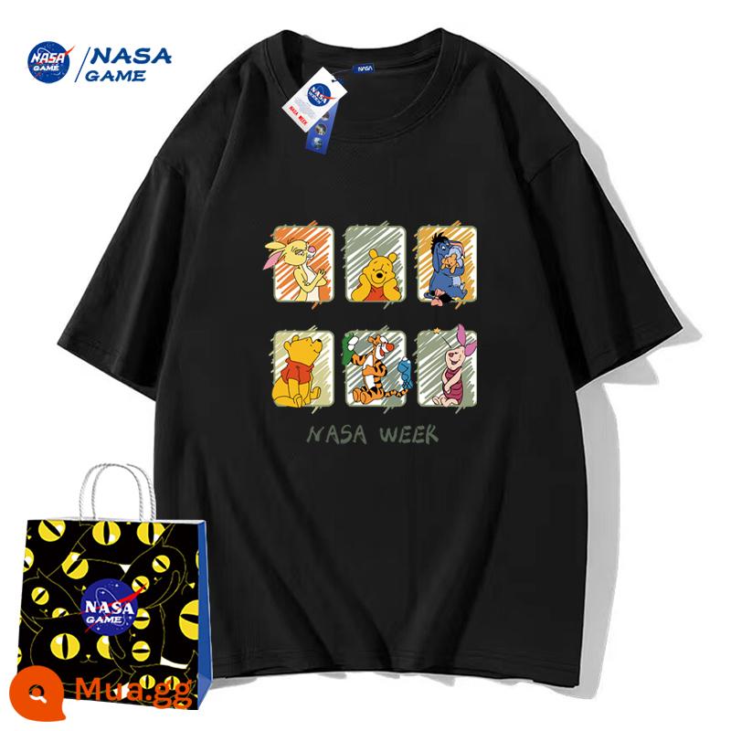 Trang web chính thức của NASA GAME sản phẩm mới đồng thương hiệu 2024 Áo phông ngắn tay cotton nguyên chất dành cho nam và nữ Áo phông hàng hiệu hợp thời trang Áo thun đôi - Áo phông đen của bữa tiệc rừng NASA