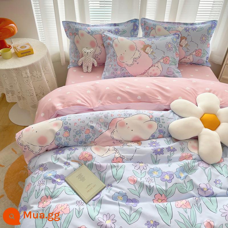 Bộ 4 món cotton 100 cotton nguyên chất Ga trải giường 4 mùa Vỏ chăn ký túc xá sinh viên Bộ 3 món bộ chăn ga gối đơn giản thân thiện với da 1 - Dễ thương [Loại A dành cho bà mẹ và trẻ sơ sinh]