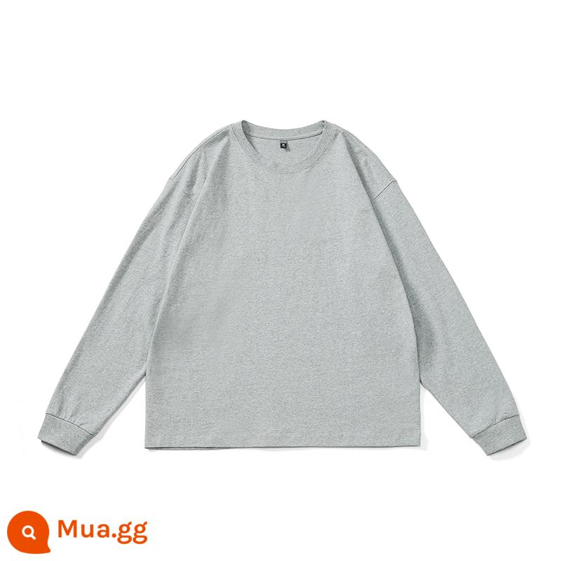 XAKA nặng 260g cotton dài tay nam đồng màu rời mùa xuân cổ tròn cotton dày T trắng đáy áo sơ mi triều - xám nhạt