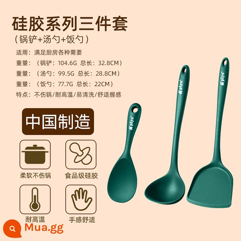 Thìa silicone hộ gia đình chịu nhiệt độ cao cấp thực phẩm thìa dài tay cầm thìa lớn thìa silicone chống dính nồi đặc biệt 1102 - [Xanh] Thìa + Muỗng Súp + Muỗng Cơm [Bộ 3 món]