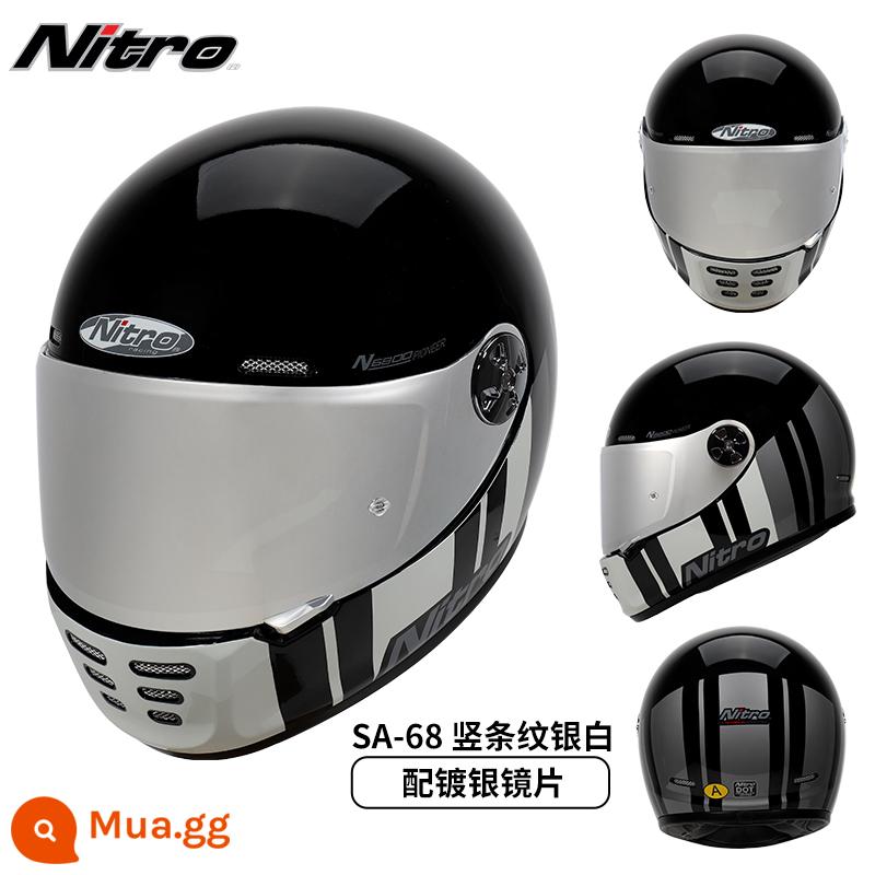 Mũ bảo hiểm xe máy NITRO của Anh dành cho nam và nữ Mũ bảo hiểm xe máy nguyên mặt kiểu cổ điển Harley-Davidson hành trình bốn mùa chứng nhận 3C - Bạc sọc dọc với tròng kính mạ bạc (nhãn dán chống sương mù miễn phí trị giá 88 nhân dân tệ)