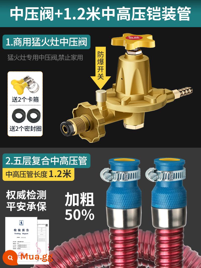 Hộ Gia Đình Chống Cháy Nổ Khí Hóa Lỏng Van Giảm Áp Bình Gas Xi Lanh Van Áp Suất Thấp Đai An Toàn Đo Lò Gas Van Điều Chỉnh Áp Suất - Van trung áp thương mại + Ống bọc thép trung áp và cao áp 1,2m (bao gồm 2 kẹp)