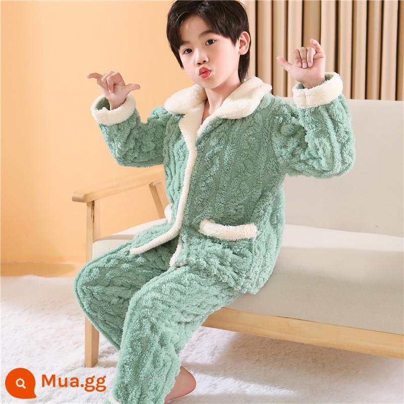 2022 Mùa Thu Đông Sản Phẩm Mới Bé Gái Dày Dép Nỉ Homewear Trẻ Em Ấm Áp Nỉ Mặc Bộ Đồ Ngủ Bộ - THPJ táo xanh