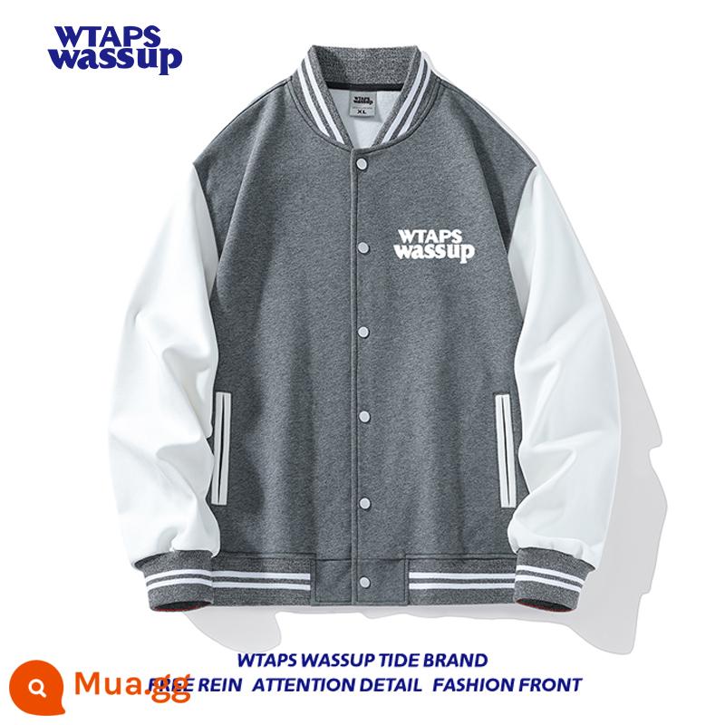 WTAPS WASSUP Bóng Chày Mỹ Đồng Nhất Nam Plus Nhung Dày Triều Thương Hiệu Thu Đông Người Yêu Dáng Rộng Áo Khoác Áo Khoác - màu xám (thường xuyên)