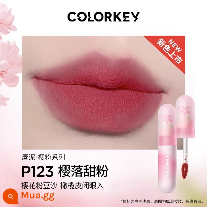 Colorkey Kiraqi son môi men son môi nữ r608 Kiraqi b605 chính thức flagship cửa hàng xác thực gương nhỏ màu đen - P123# Sakura Sweet Powder [Jiaqi Khuyên dùng] Bùn sơn bóng nhỏ