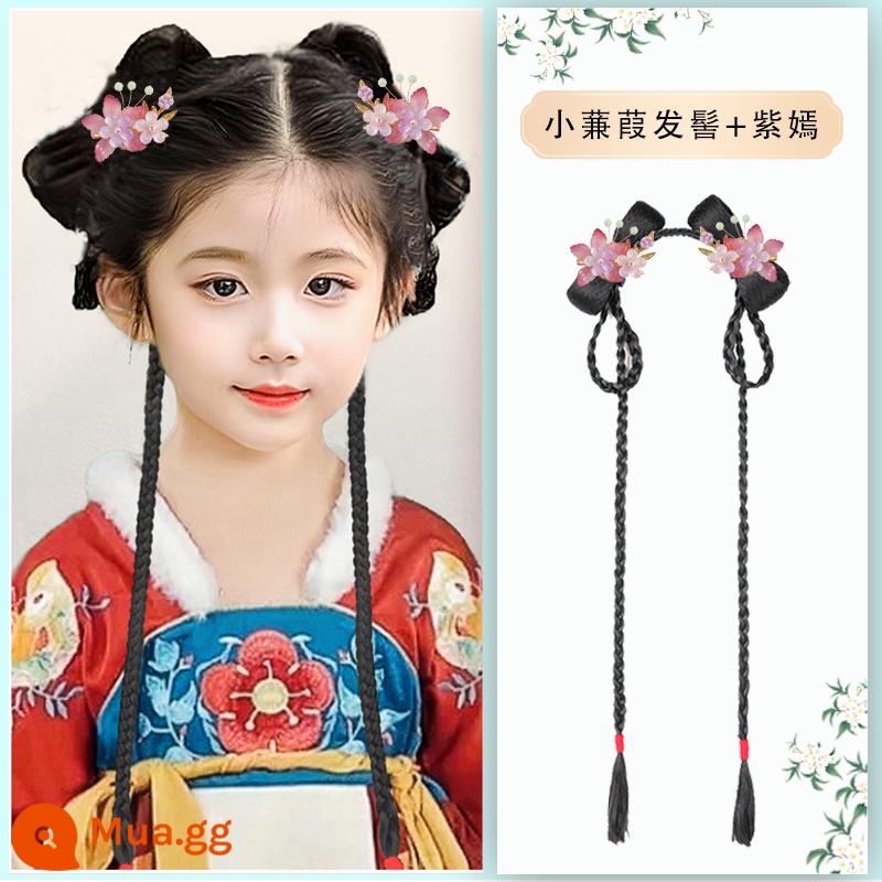 Trẻ em Hanfu tóc giả gói tấm tóc cổ trang phục một mảnh headband cổ gió tóc giả bé gái tạo kiểu phụ kiện tóc búi tóc trùm đầu - Tiểu Kiếm Gia + Tử Yên