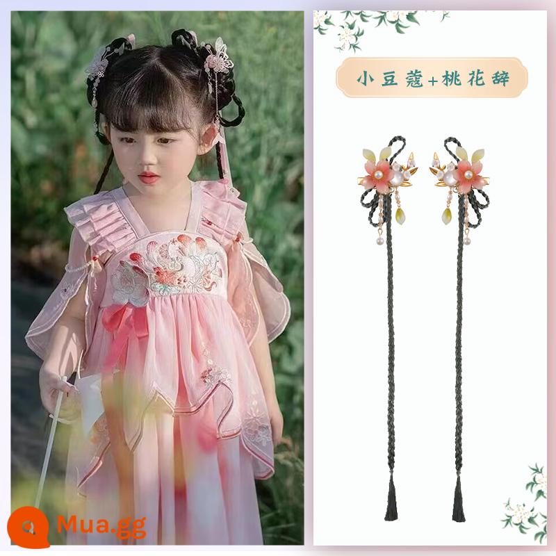 Trẻ em Hanfu tóc giả gói tấm tóc cổ trang phục một mảnh headband cổ gió tóc giả bé gái tạo kiểu phụ kiện tóc búi tóc trùm đầu - Bạch đậu khấu + Hoa đào