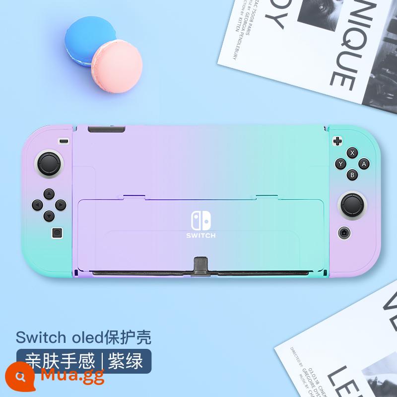 Chính thức Nintendo switcholed vỏ bảo vệ công tắc tay cầm vỏ ns vỏ cứng đế có thể cắm vỏ trong suốt vỏ oled túi lưu trữ bộ phụ kiện silicone mềm vỏ mềm riêng biệt tay áo silicone - Vỏ chuyển đổi thân thiện với da "gradient xanh tím" đi kèm màng + nắp