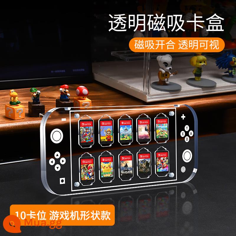 Bijibite Nintendo Switch bụi che hộp cơ sở phát sáng switcholed vỏ acrylic chính màn hình oled máy chơi game vỏ bảo vệ tay cầm ns bao gồm túi lưu trữ trong suốt phụ kiện hộp thẻ - Hộp đựng thẻ từ trong suốt "10 khe cắm thẻ" hình máy chơi game