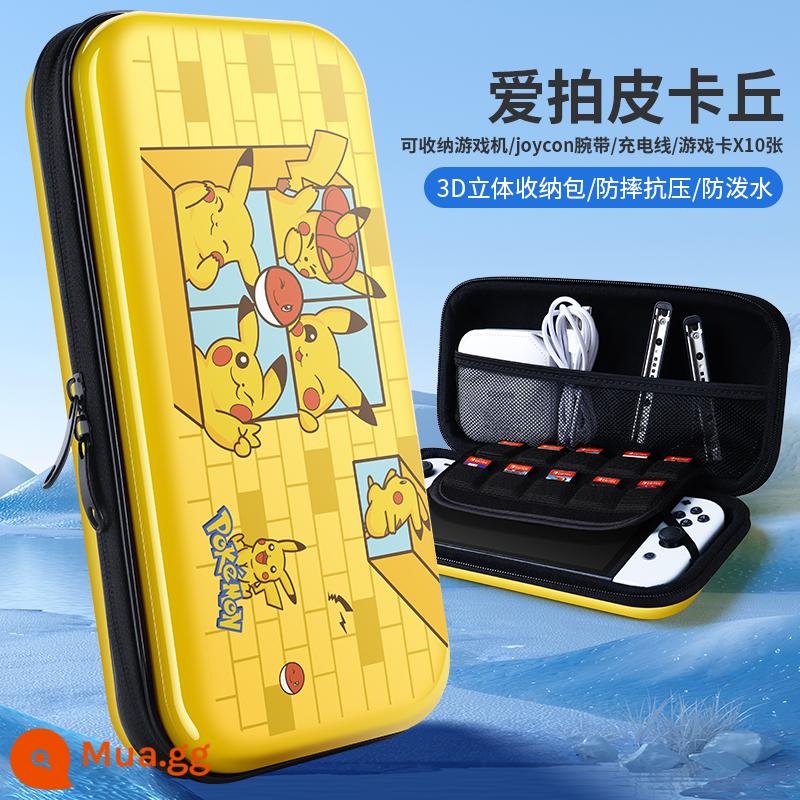 BJBite Túi lưu trữ Nintendo Switch dung lượng lớn Vỏ bảo vệ Switcholed vỏ cứng NS hộp đựng trò chơi đi lại di động du lịch OLED Hộp Cassette Hộp đựng máy chủ Bộ phụ kiện đầy đủ - Hộp cứng Switch game giới hạn [Love Pikachu] tặng kèm miếng dán cường lực + mũ vuốt mèo