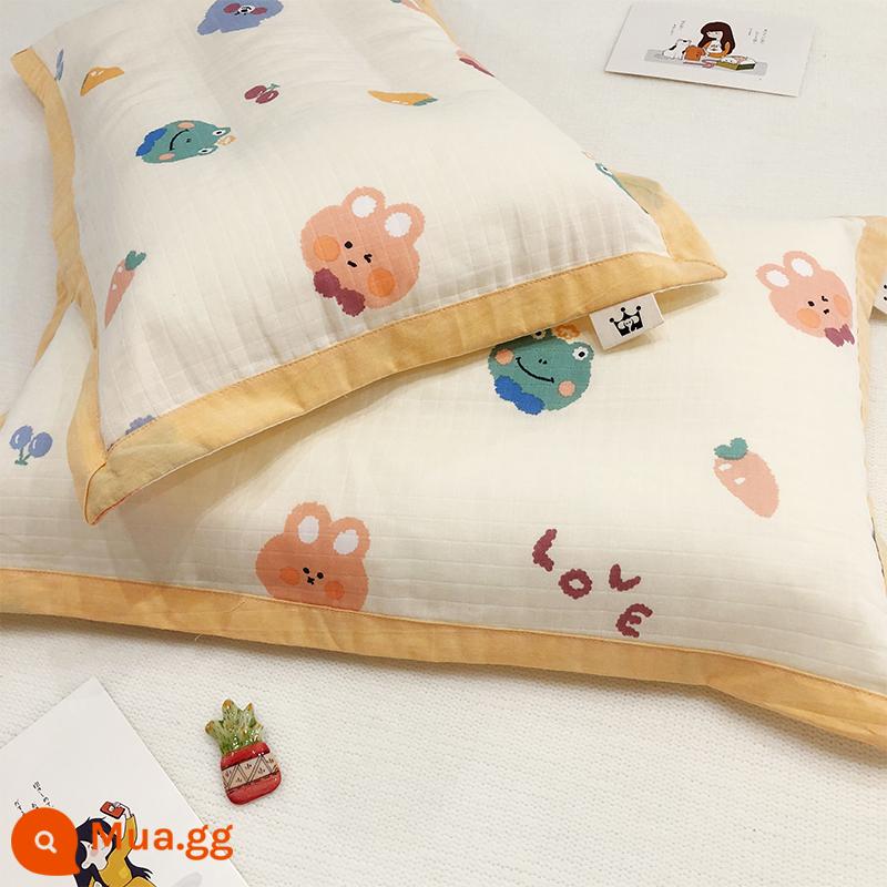 Cotton Nguyên Chất Cotton Gạc Gối Hoạt Hình Gối Khăn Cho Bé Mùa Hè Ký Túc Xá Thấm Mồ Hôi Thoáng Khí Gối Cao Su Trẻ Em - Vỏ gối màu cam Hoàng tử ếch★