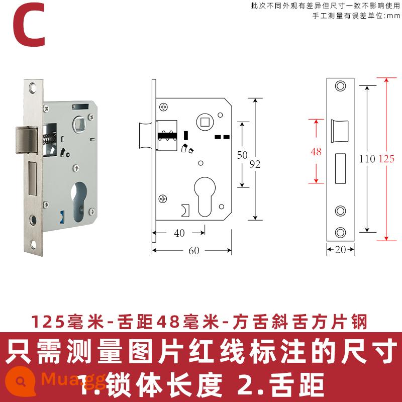 Thân khóa cửa lõi khóa hộ gia đình đa năng trong nhà phòng ngủ chốt cửa cửa gỗ khóa cửa phòng lõi khóa lõi - 125 mm - khoảng cách lưỡi 48 mm - lưỡi thép