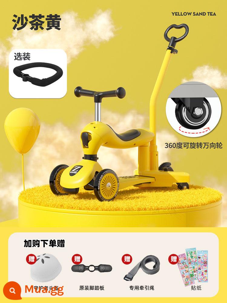 Xe trượt Scooter trẻ em 1-3-6 tuổi xe trượt trẻ em xe yoyo bàn đạp ba trong một có thể gập lại - Shacha màu vàng [4 trong 1] + lan can + bánh xe đa năng + bánh xe nhấp nháy im lặng