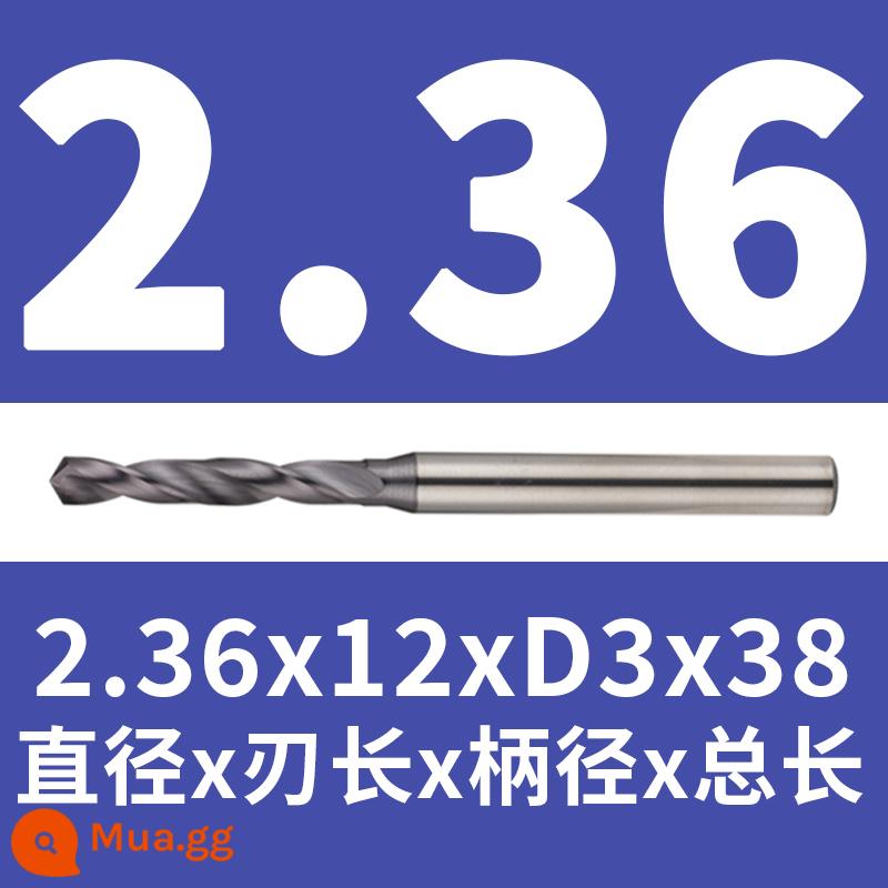 Mũi khoan thép vonfram 2.16 2.17 1.18 2.19 2.2 2.22 2.23 2.24 2.25 2.3 2.37 - Xám đậm 2,36x12x38 (tráng)