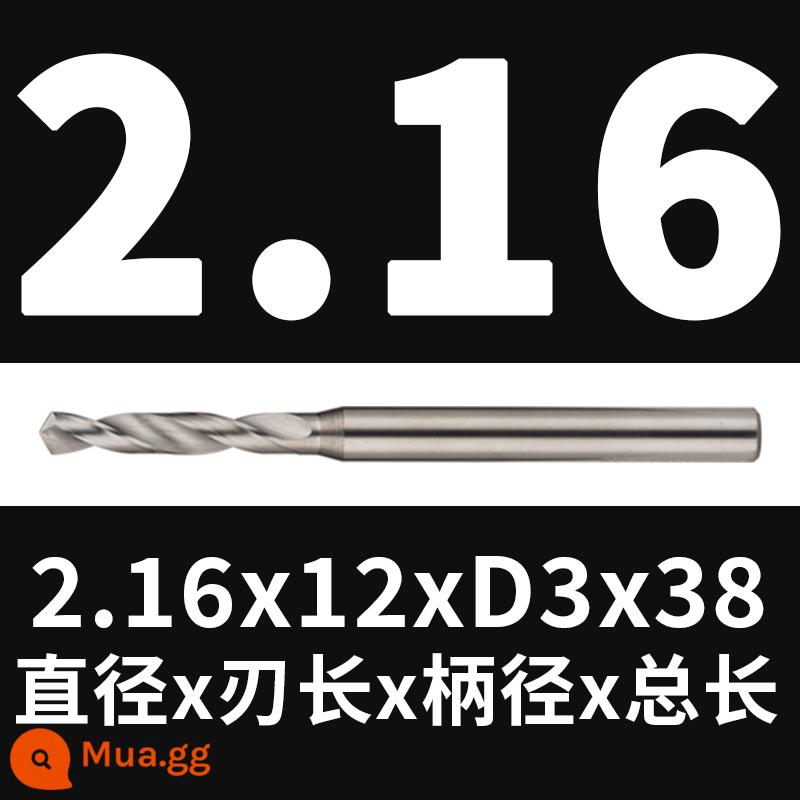 Mũi khoan thép vonfram 2.16 2.17 1.18 2.19 2.2 2.22 2.23 2.24 2.25 2.3 2.37 - 2,16x12x38 (không tráng phủ)