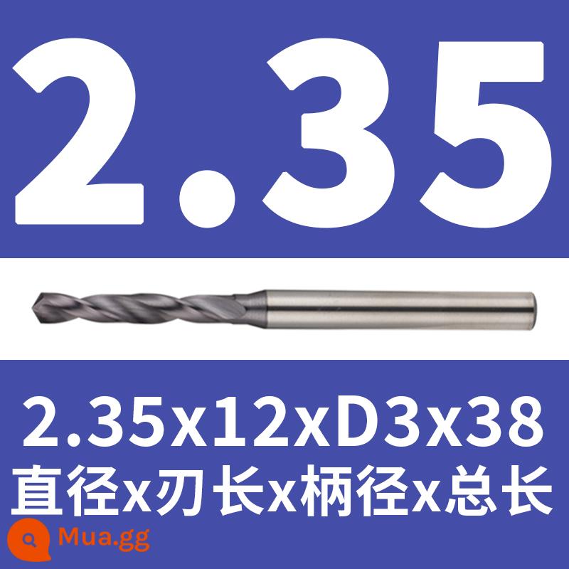 Mũi khoan thép vonfram 2.16 2.17 1.18 2.19 2.2 2.22 2.23 2.24 2.25 2.3 2.37 - Xám nhạt 2,35x12x38 (tráng)